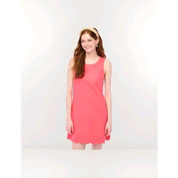 J. Crew Women's  Scalloped Linen Blend Shift Dress Guava Pink Size 8 - Picture 1 of 7